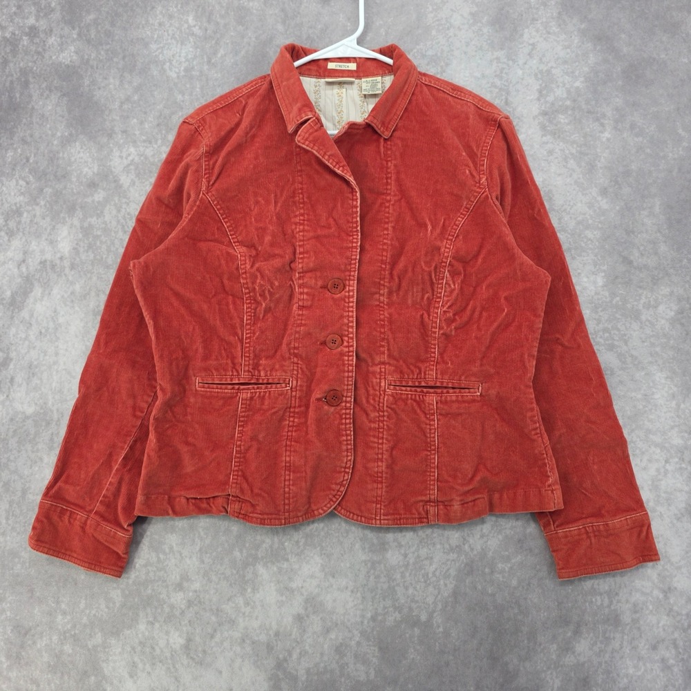 St. John's Bay Corduroy Jacket XL Y2K Orange Front Pockets Stretch Button Up